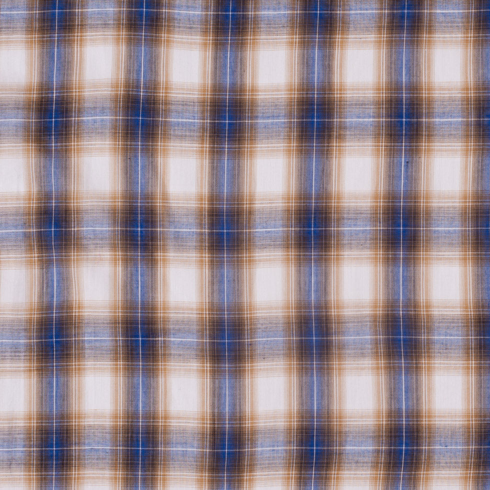 Famous NYC Designer Blue/Gold Plaid Cotton Voile Famous NYC Designer Blue/Gold Plaid Cotton Voile