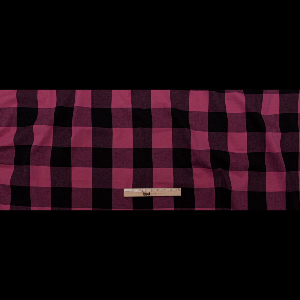 Lilac Rose and Black Buffalo Check Cotton Shirting Full Lilac Rose and Black Buffalo Check Cotton Shirting Full
