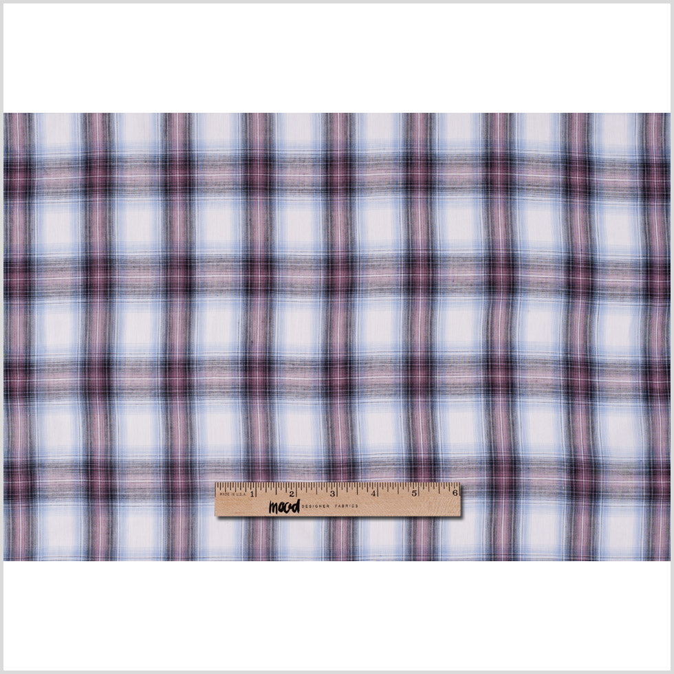 Famous NYC Designer Sky Blue/Rose Plaid Cotton Voile Full Famous NYC Designer Sky Blue/Rose Plaid Cotton Voile Full