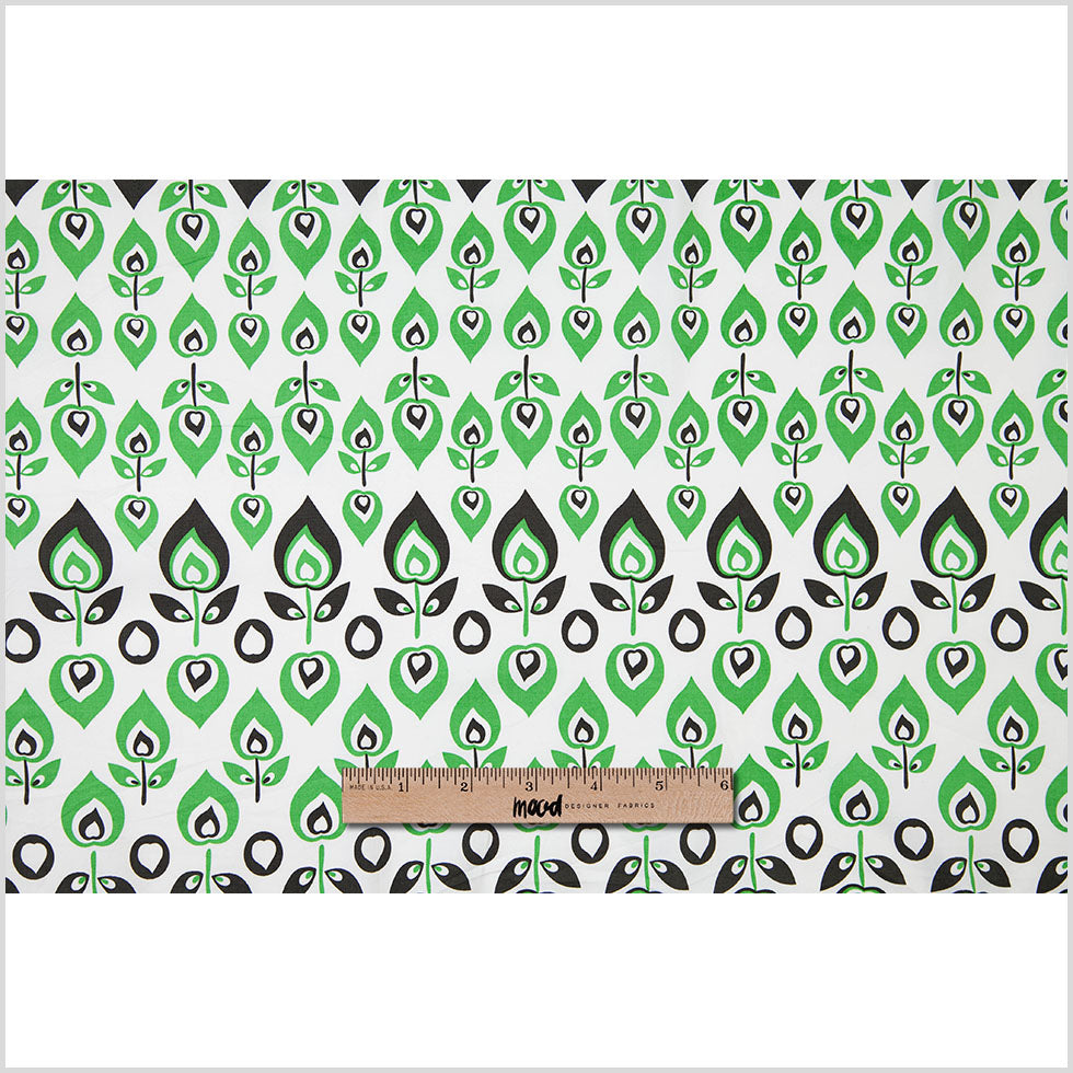 Green and Black Retro-Style Stretch Cotton Print - Full Green and Black Retro-Style Stretch Cotton Print - Full