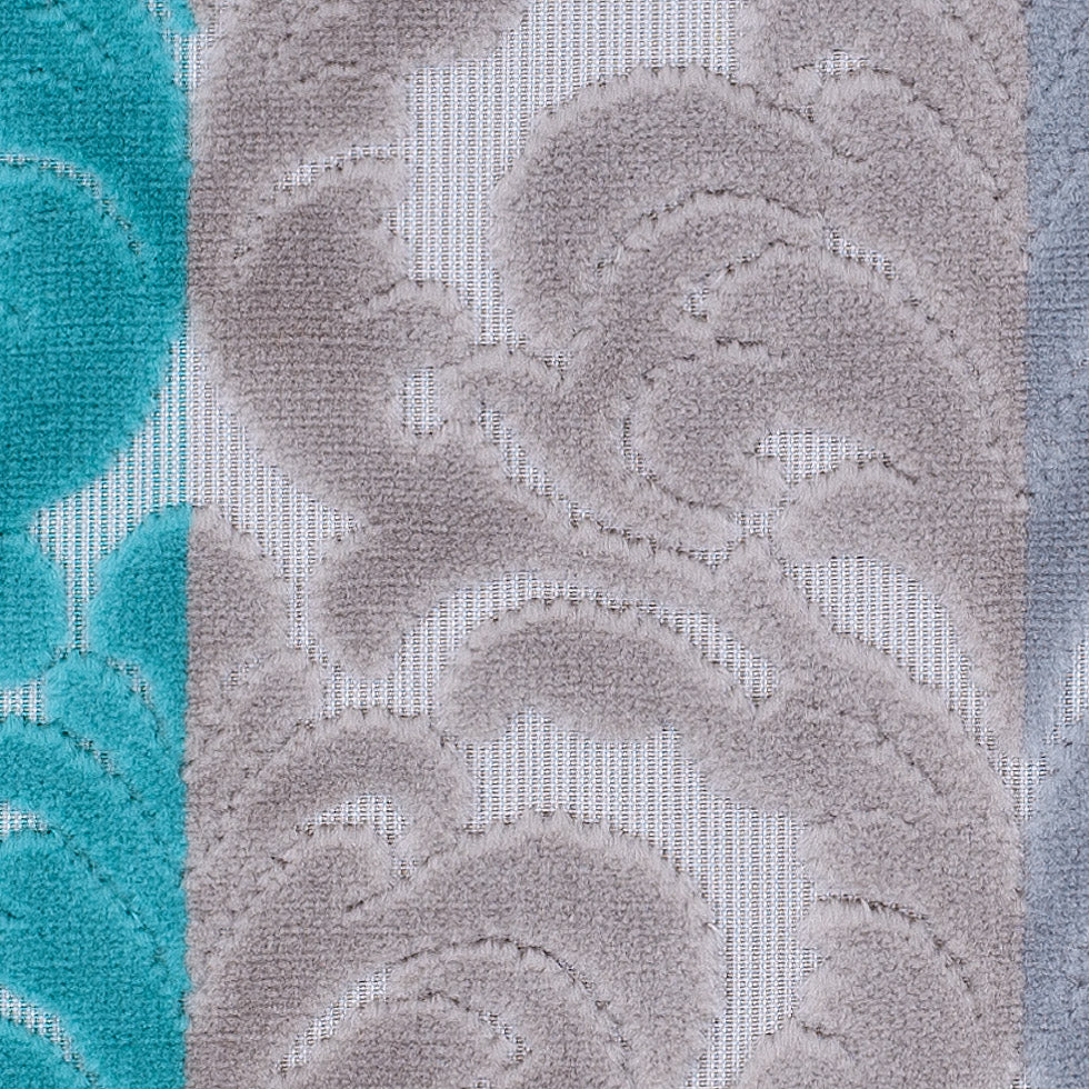Silver, Purple and Aqua Striped/Floral Cut Velvet Detail Silver, Purple and Aqua Striped/Floral Cut Velvet Detail