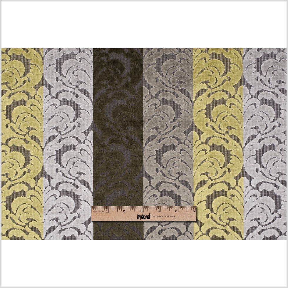 Browns and Chartreuse Striped/Floral Cut Velvet - Full Browns and Chartreuse Striped/Floral Cut Velvet - Full