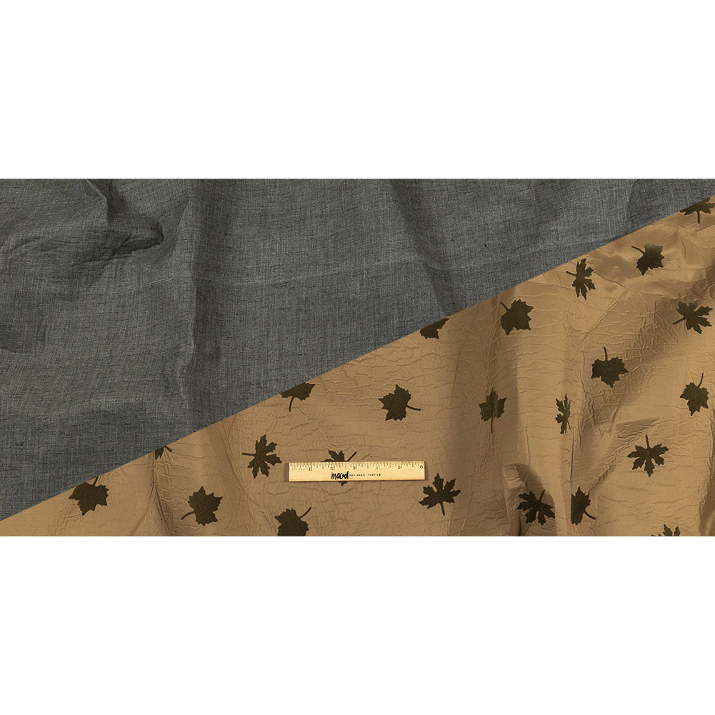 Khaki and Olive Flocked Leaves and Heathered Gray Bonded Double Faced Woven with Foam Core - Full Khaki and Olive Flocked Leaves and Heathered Gray Bonded Double Faced Woven with Foam Core - Full