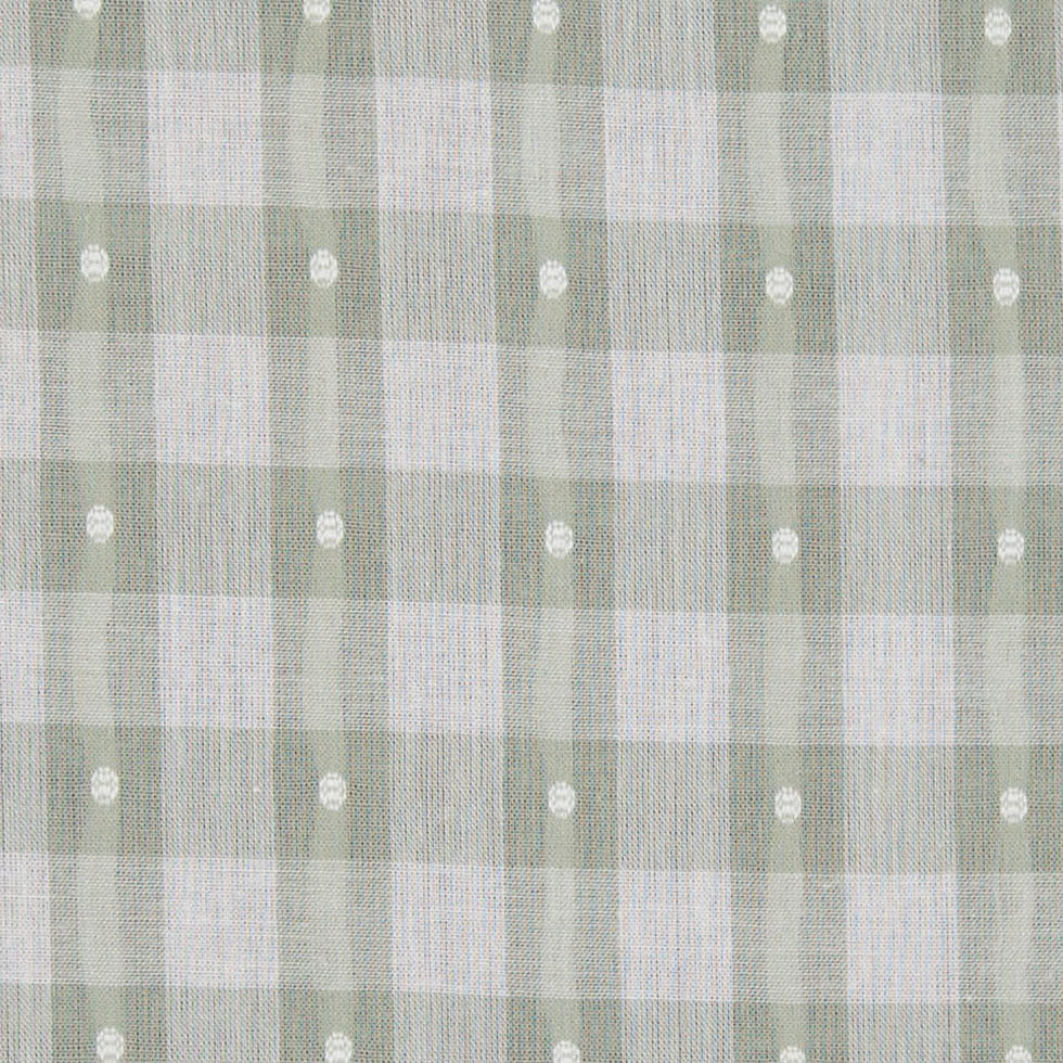 Moss Green Checked Cotton Shirting - Detail Moss Green Checked Cotton Shirting - Detail