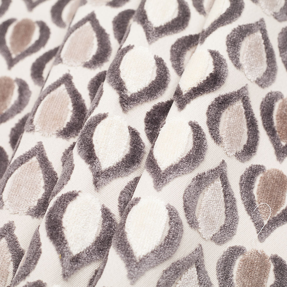 Gray/Ivory Geometric Cut Polyester-Viscose Velvet Folded Gray/Ivory Geometric Cut Polyester-Viscose Velvet Folded