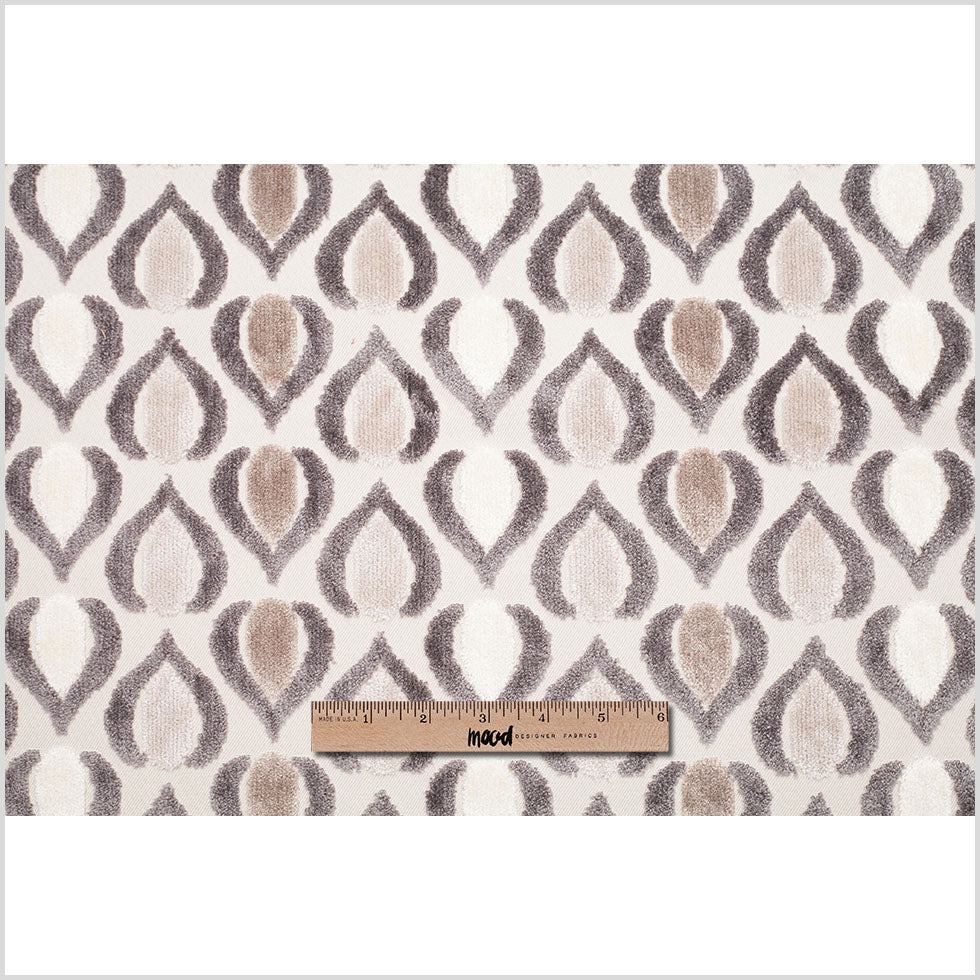 Gray/Ivory Geometric Cut Polyester-Viscose Velvet Full Gray/Ivory Geometric Cut Polyester-Viscose Velvet Full