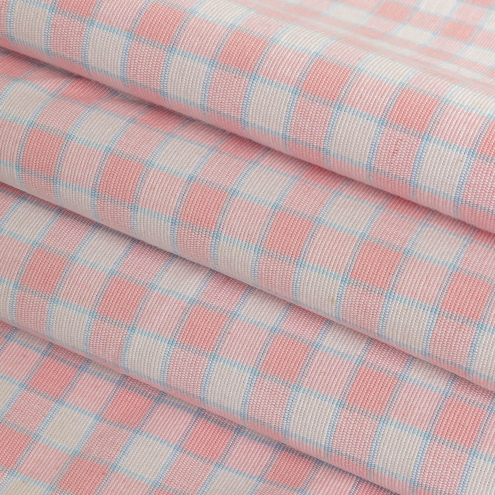 Baby Pink and Blue Checked Handwoven Cotton - Folded Baby Pink and Blue Checked Handwoven Cotton - Folded