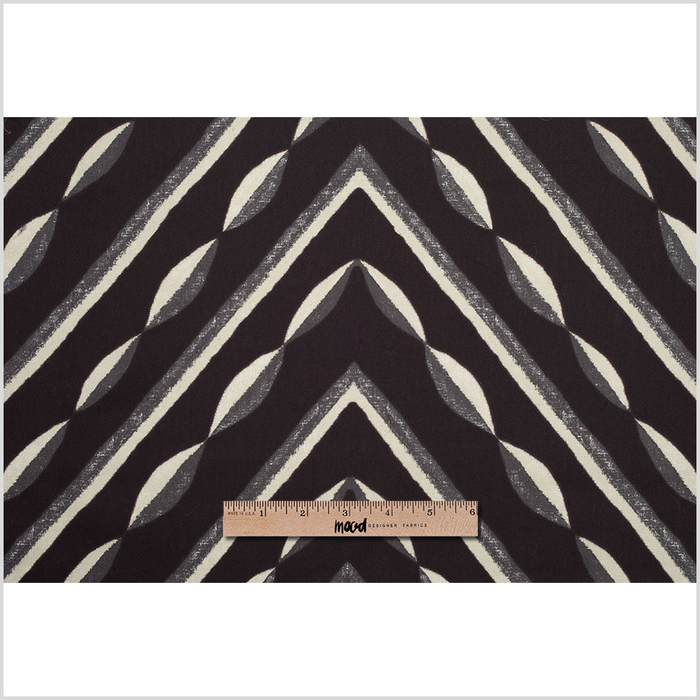 Famous NY Designer Black, Pale Gold and Gray Print Cotton Sateen - Full Famous NY Designer Black, Pale Gold and Gray Print Cotton Sateen - Full