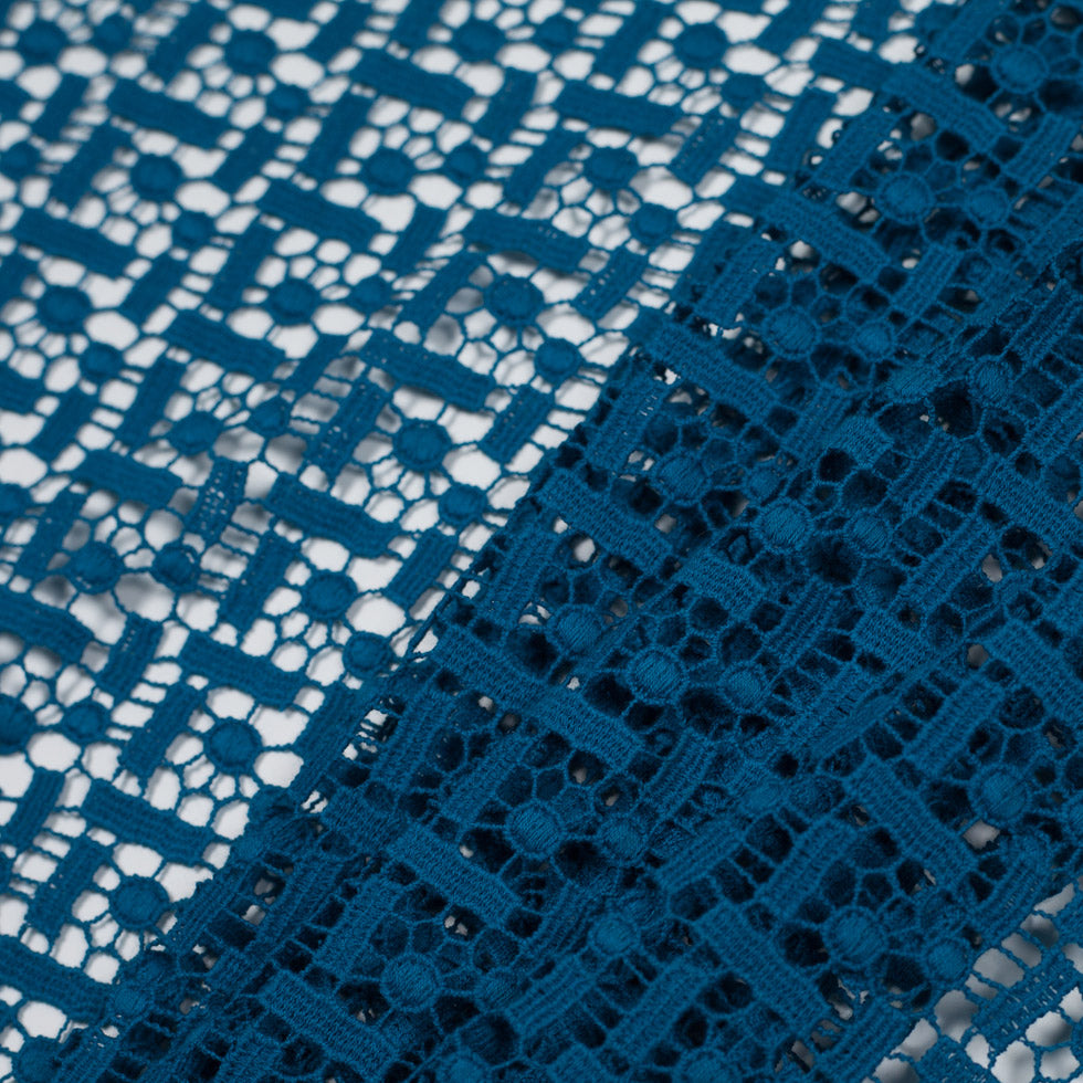Medium Weight Cotton Lace - Turkish Tile Blue Geometric Folded Medium Weight Cotton Lace - Turkish Tile Blue Geometric Folded