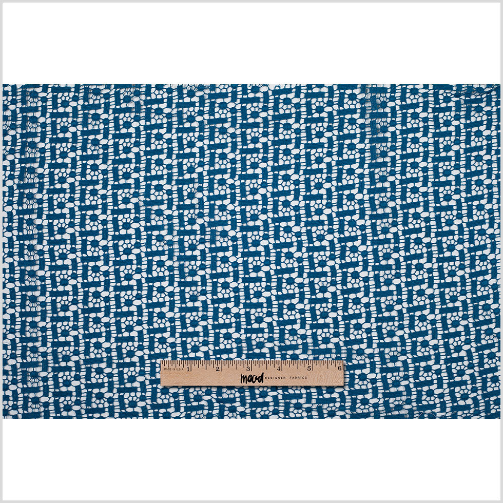 Medium Weight Cotton Lace - Turkish Tile Blue Geometric Full Medium Weight Cotton Lace - Turkish Tile Blue Geometric Full