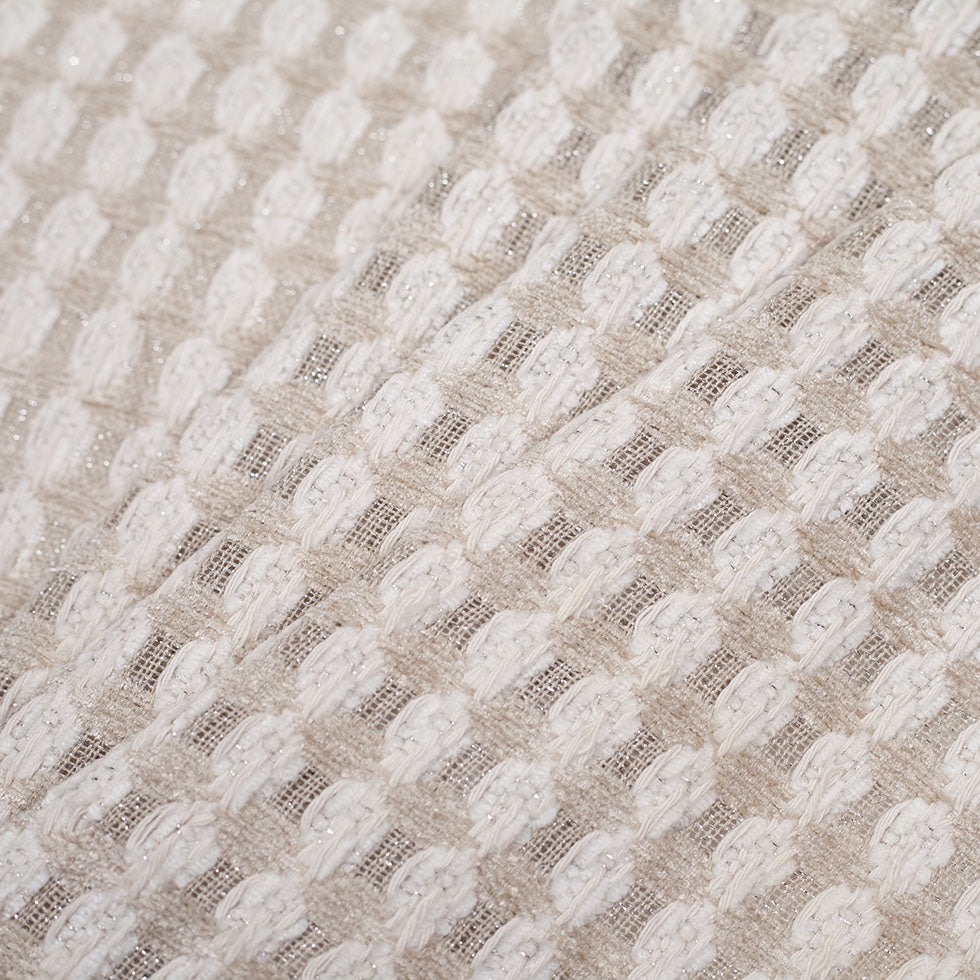 Bright White and Birch Checkered Cotton-Acrylic Boucle - Folded Bright White and Birch Checkered Cotton-Acrylic Boucle - Folded