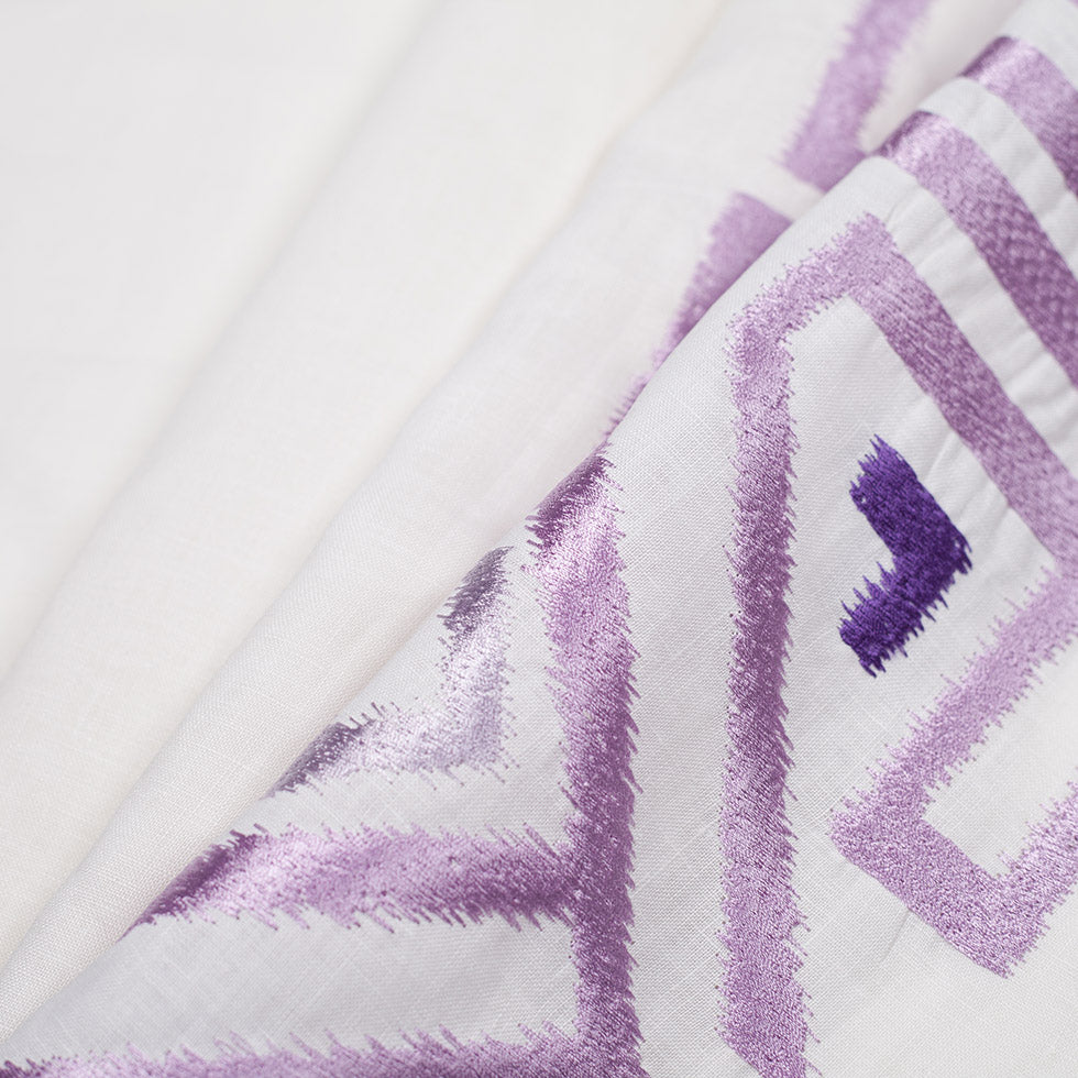 Lupine Purple and White Embroidered Panel Linen Folded Lupine Purple and White Embroidered Panel Linen Folded