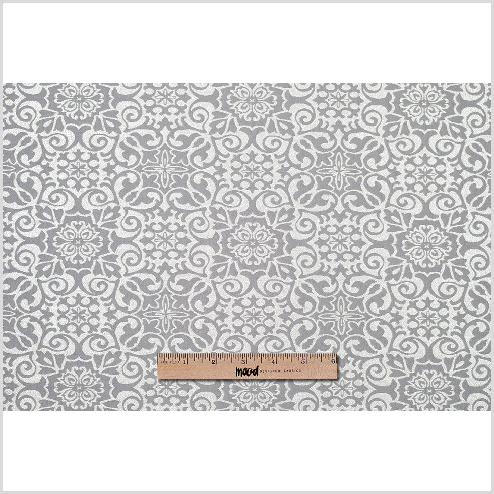 Metallic Silver, White, and Gray Stretch Acrylic Brocade Full Metallic Silver, White, and Gray Stretch Acrylic Brocade Full