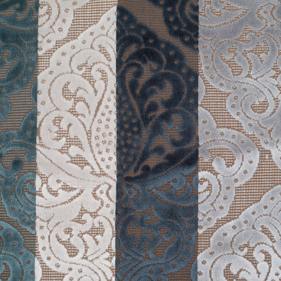 Blue/Brown Stiped Damask Cut-Out Velvet Blue/Brown Stiped Damask Cut-Out Velvet