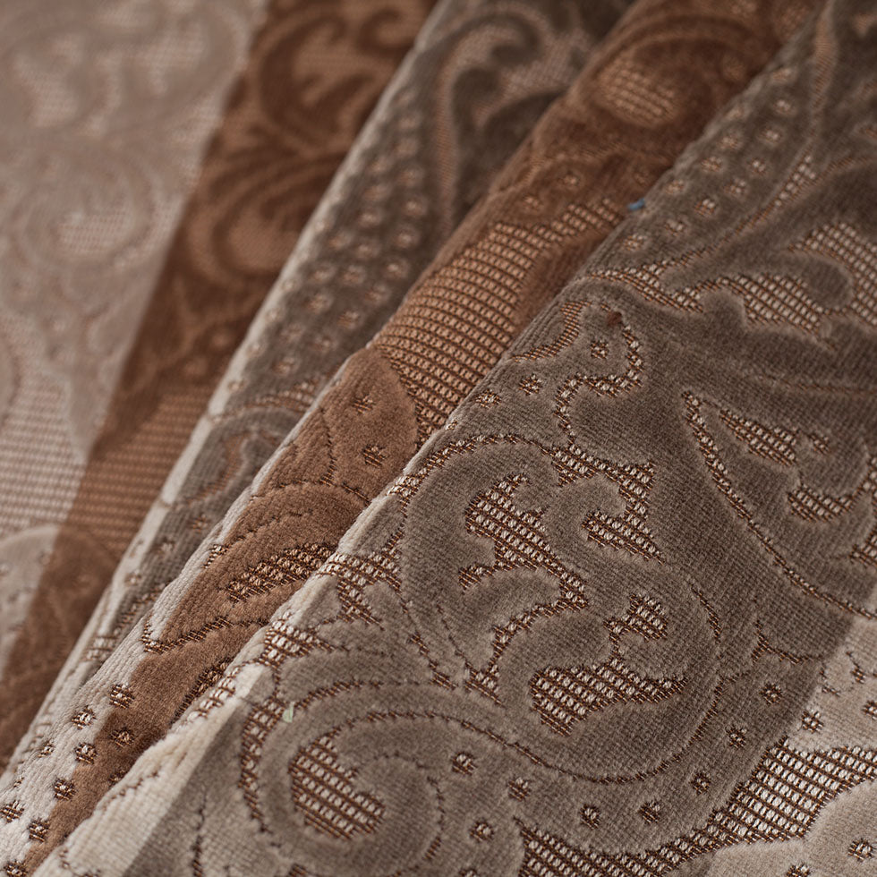 Turkish Brown/Beige Stiped Damask Cut-Out Velvet - Folded Turkish Brown/Beige Stiped Damask Cut-Out Velvet - Folded