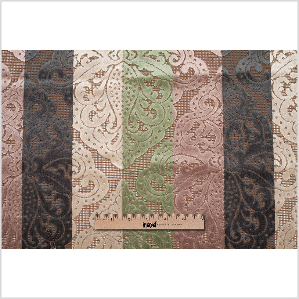 Turkish Green/Pink Stiped Damask Cut-Out Velvet - Full Turkish Green/Pink Stiped Damask Cut-Out Velvet - Full