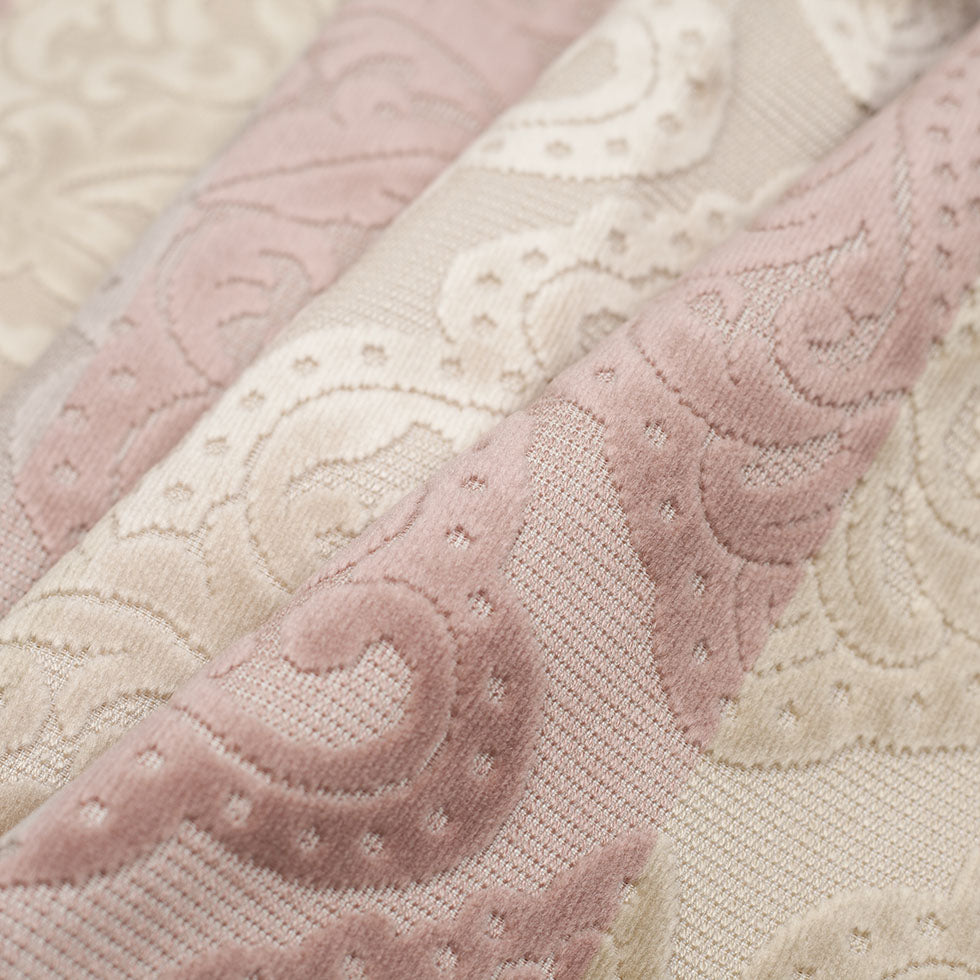 Turkish Gray/Pink Stiped Damask Cut-Out Velvet - Folded Turkish Gray/Pink Stiped Damask Cut-Out Velvet - Folded