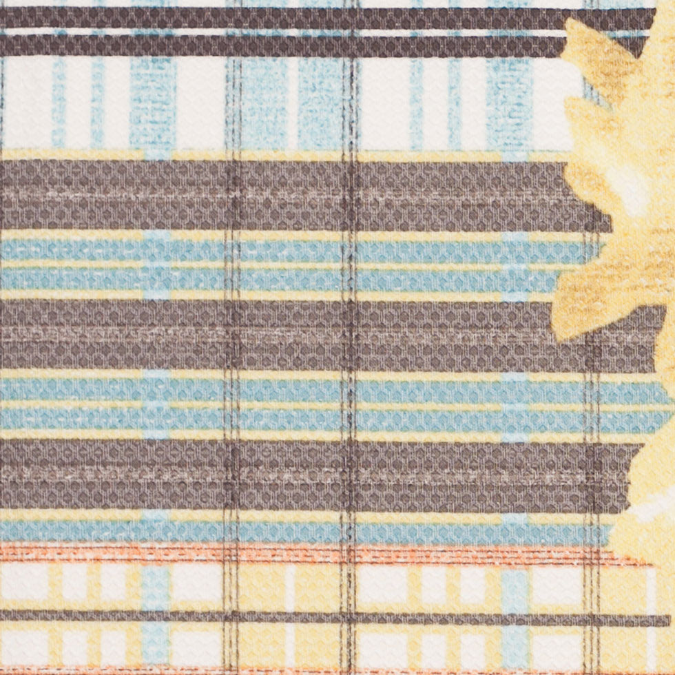 Blue/Yellow Plaid Cotton Pique With Floral Detail - Detail Blue/Yellow Plaid Cotton Pique With Floral Detail - Detail