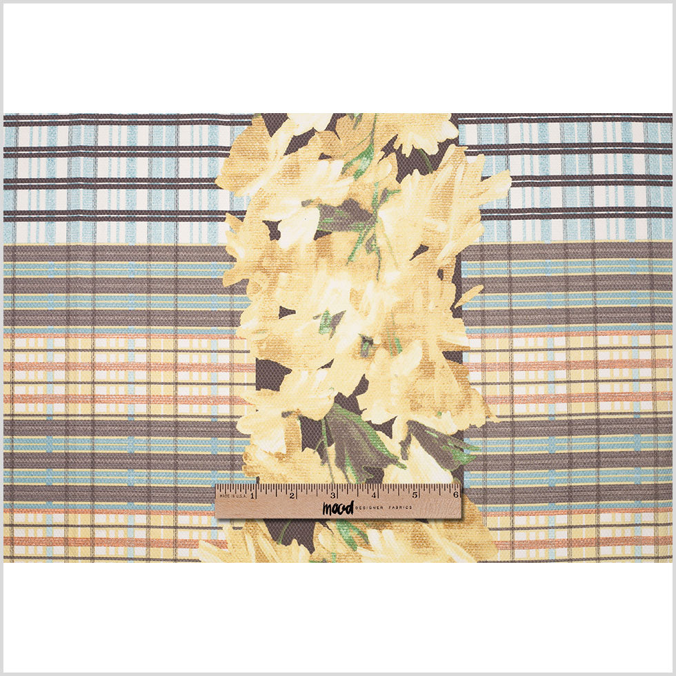 Blue/Yellow Plaid Cotton Pique With Floral Detail - Full Blue/Yellow Plaid Cotton Pique With Floral Detail - Full