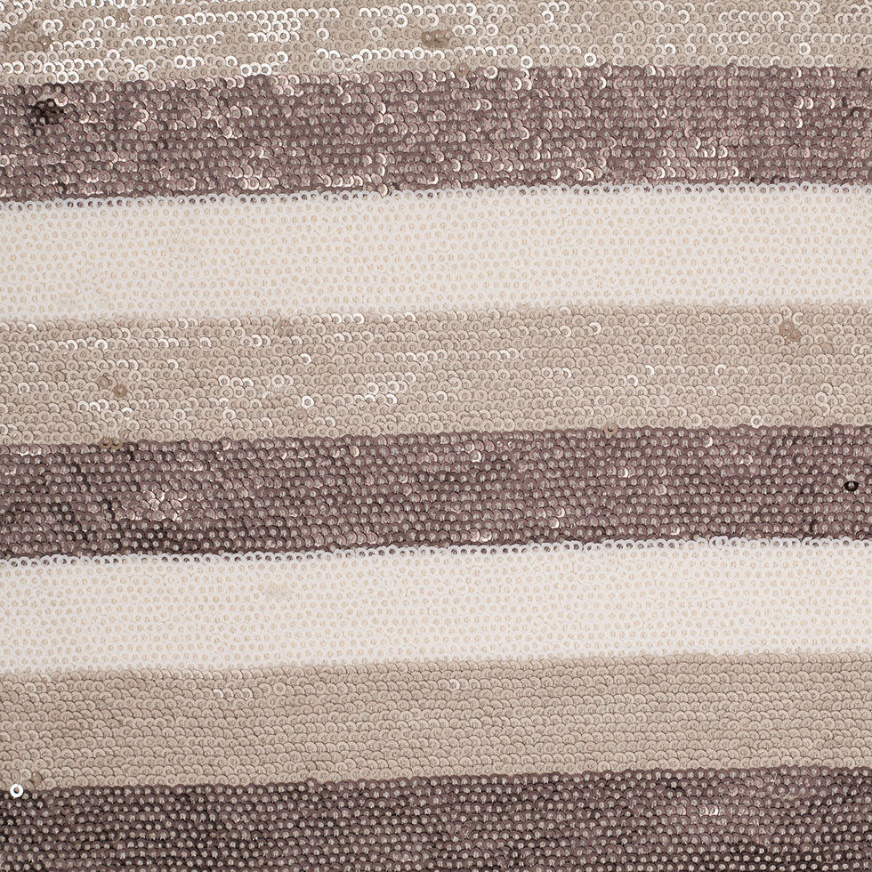 Beige/Brown/White Striped Baby Sequins on Polyester Mesh Beige/Brown/White Striped Baby Sequins on Polyester Mesh