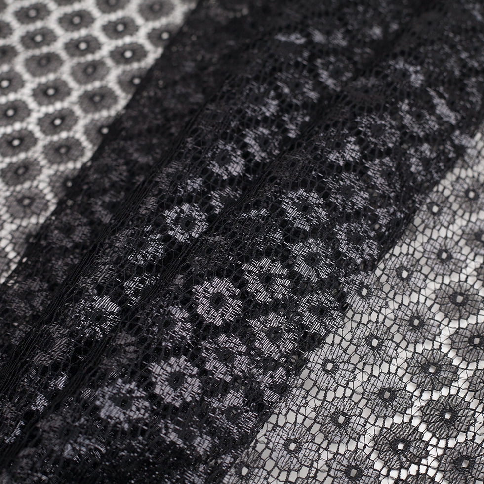 Metallic Black/Black Nylon Floral Lace Folded Metallic Black/Black Nylon Floral Lace Folded