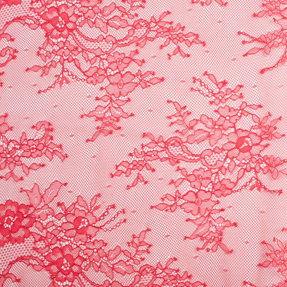 Re-Embroidered Lace with Scalloped Edge - Red Floral Re-Embroidered Lace with Scalloped Edge - Red Floral