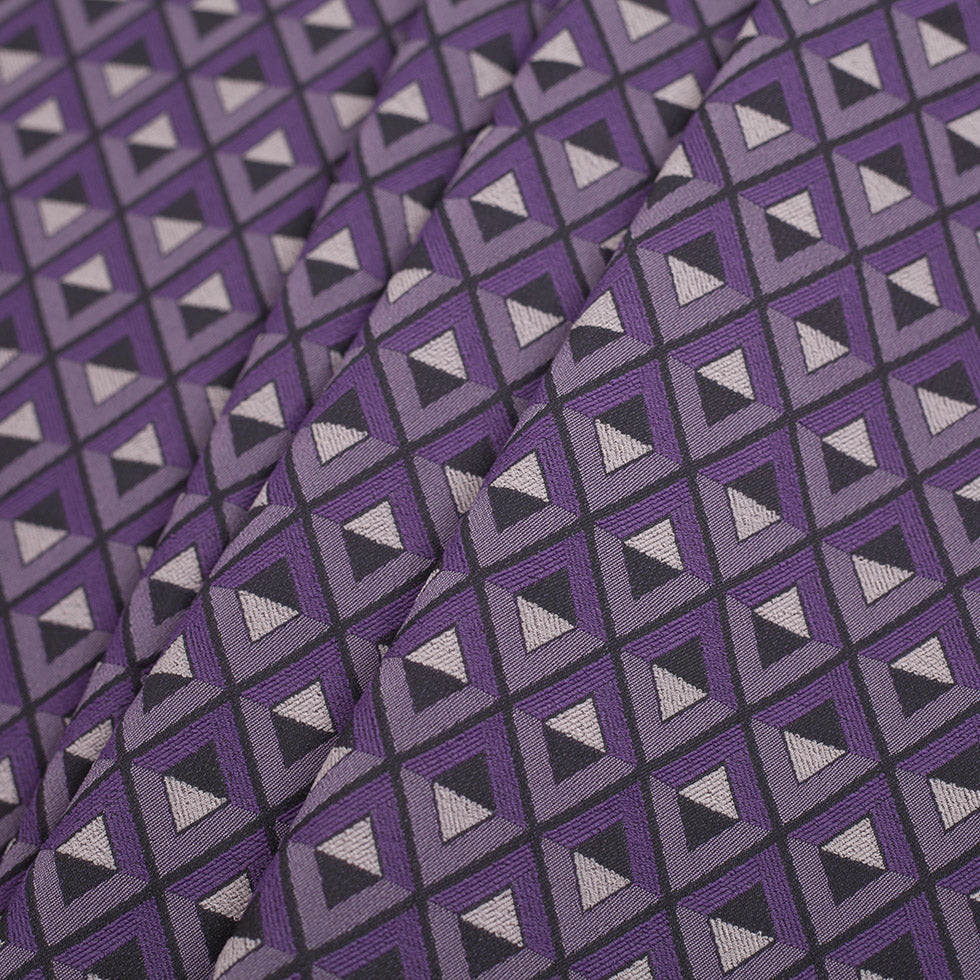 Purple Geometric Stretch Polyester Suiting Folded