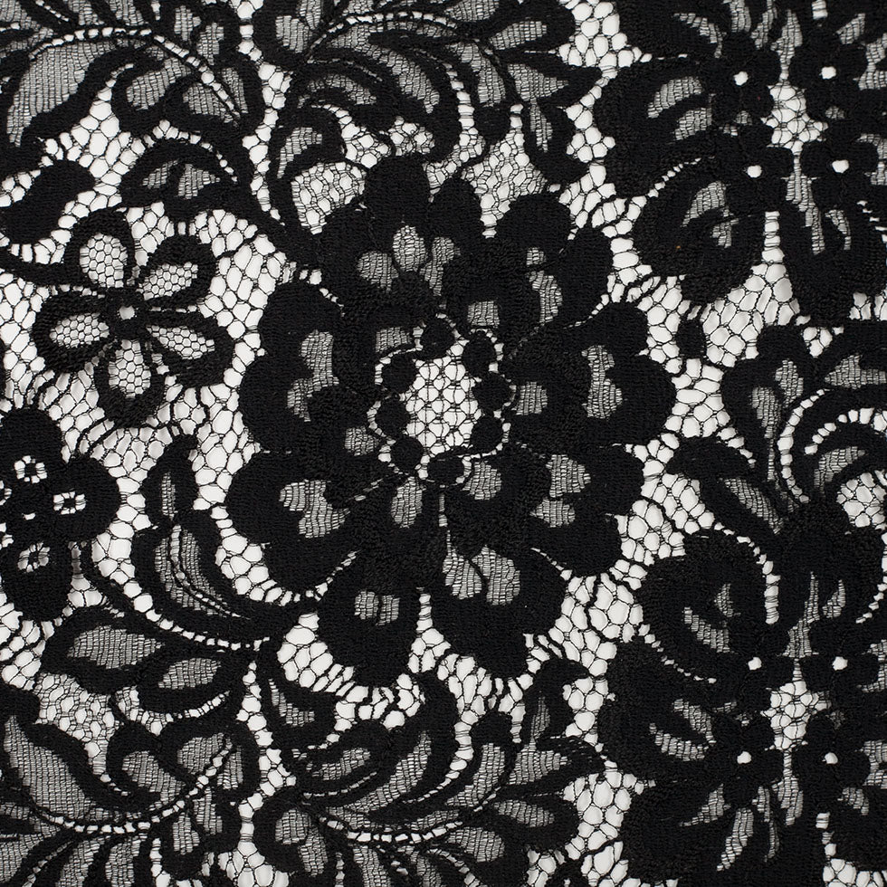 9 Jet Black Scallop-Edged Floral Lace Trim - Folded 9 Jet Black Scallop-Edged Floral Lace Trim - Folded