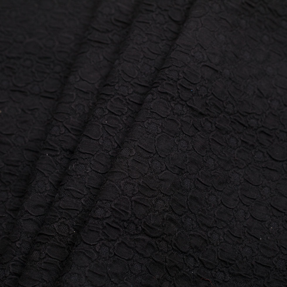 Black Stretch Viscose-Nylon Novelty Knit Folded Black Stretch Viscose-Nylon Novelty Knit Folded