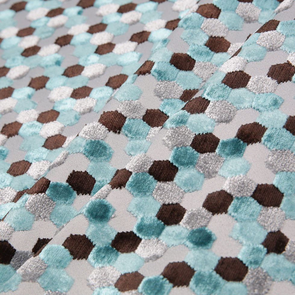Aqua Laser-Cut Geometric Polyester Velvet Folded Aqua Laser-Cut Geometric Polyester Velvet Folded
