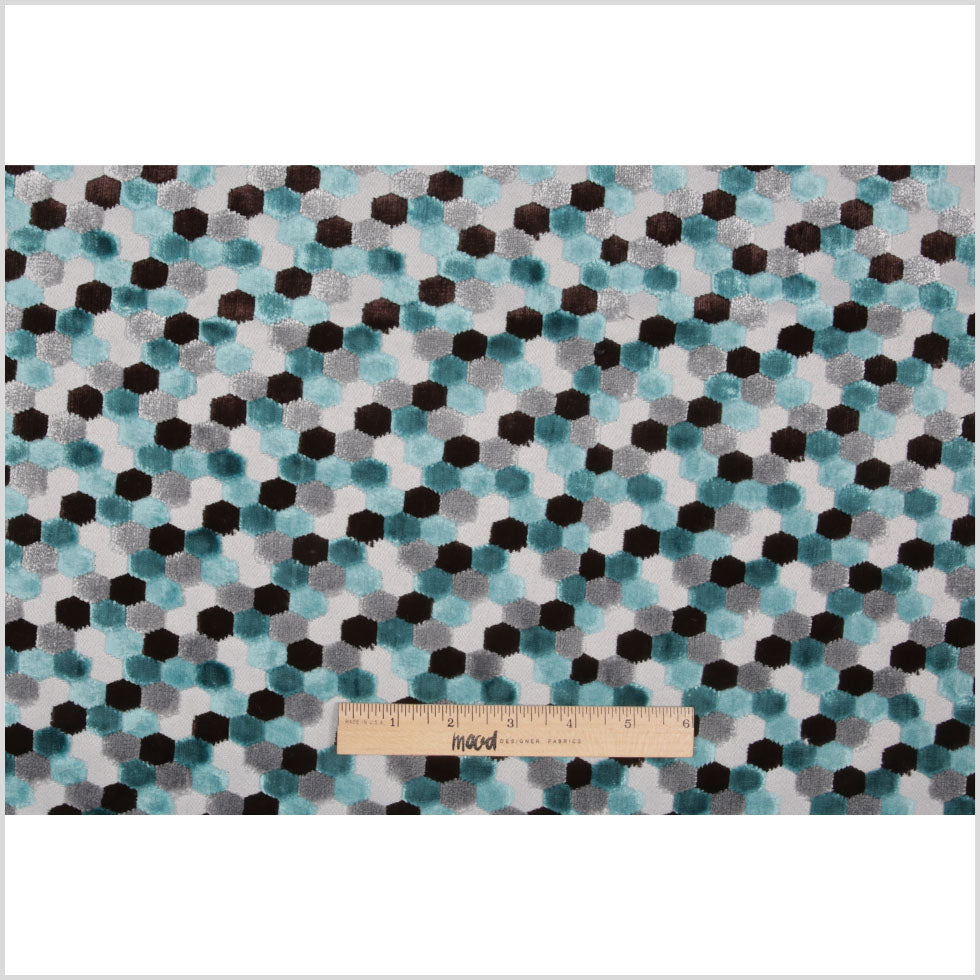 Aqua Laser-Cut Geometric Polyester Velvet Full Aqua Laser-Cut Geometric Polyester Velvet Full