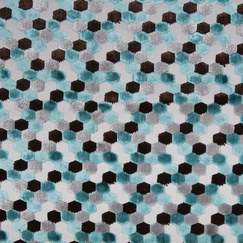 Aqua Laser-Cut Geometric Polyester Velvet Aqua Laser-Cut Geometric Polyester Velvet