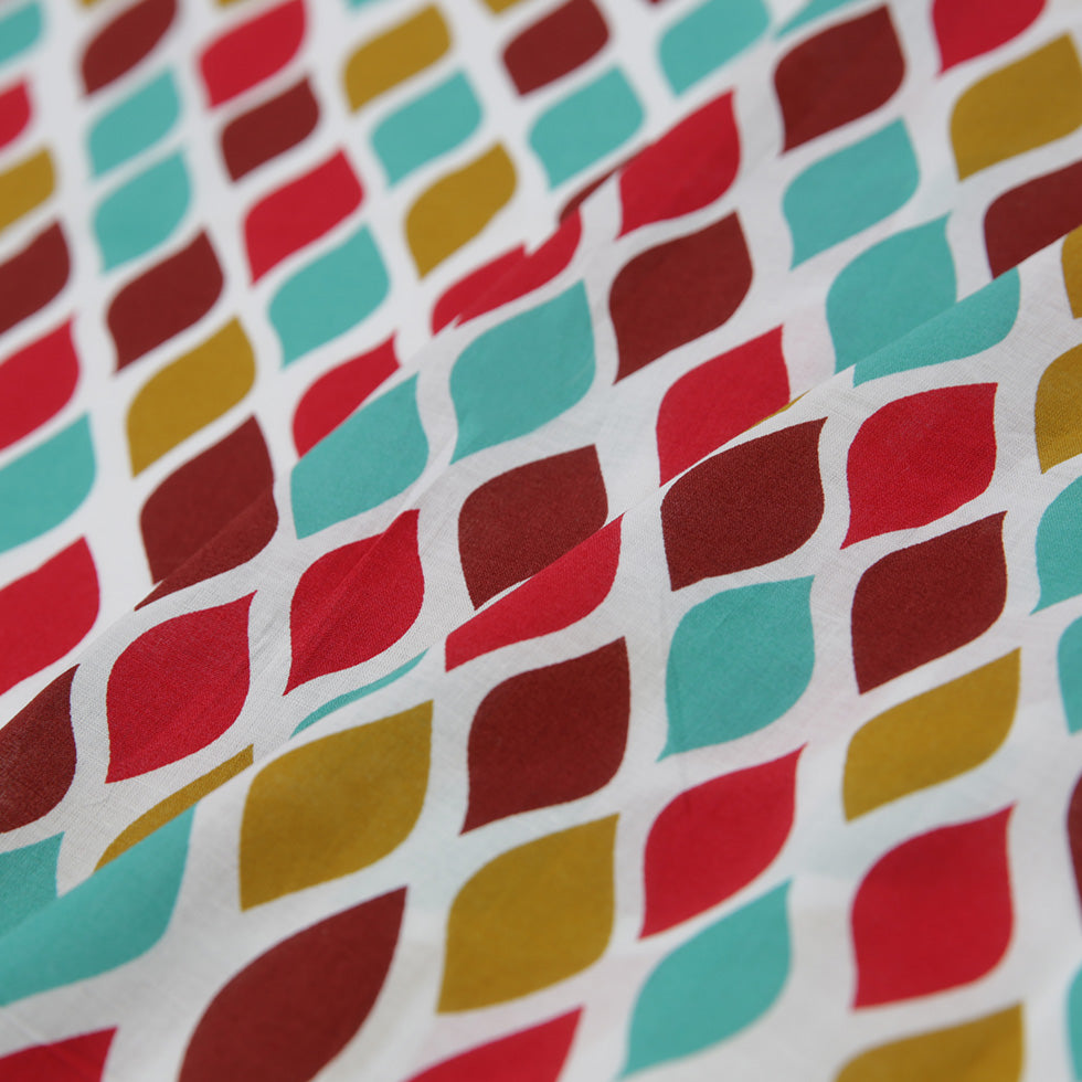 Ceramic/Red/Amber Green Misc Printed Cotton Voile Folded Ceramic/Red/Amber Green Misc Printed Cotton Voile Folded