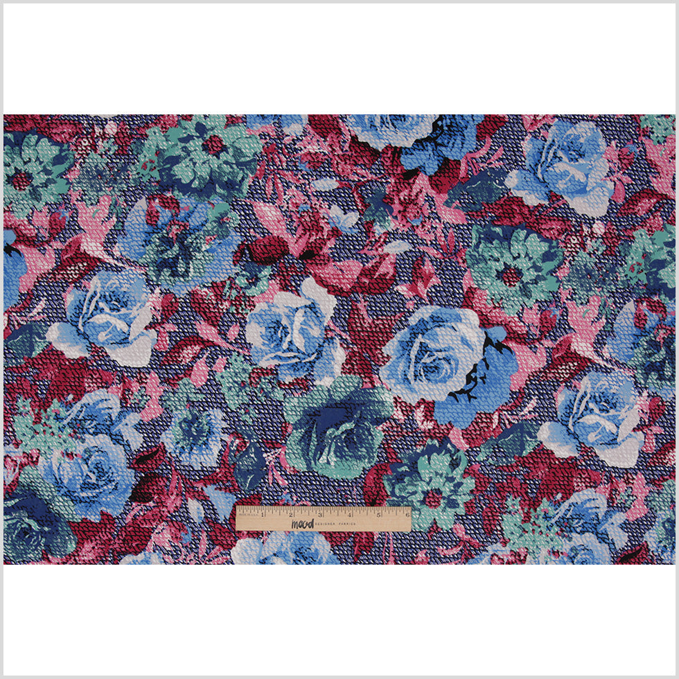Blue/Pink/Green Rose Printed Stretch Cotton Poplin - Folded Blue/Pink/Green Rose Printed Stretch Cotton Poplin - Folded