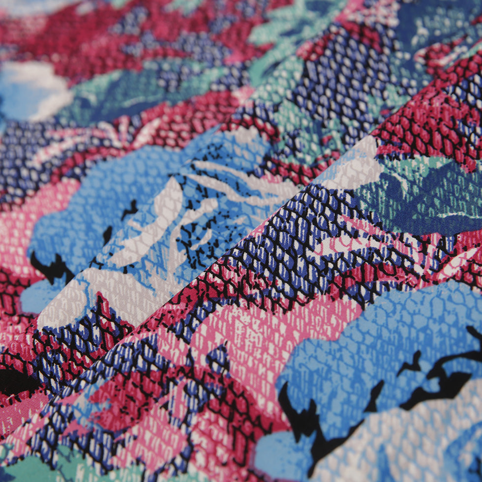 Blue/Pink/Green Rose Printed Stretch Cotton Poplin - Detail Blue/Pink/Green Rose Printed Stretch Cotton Poplin - Detail