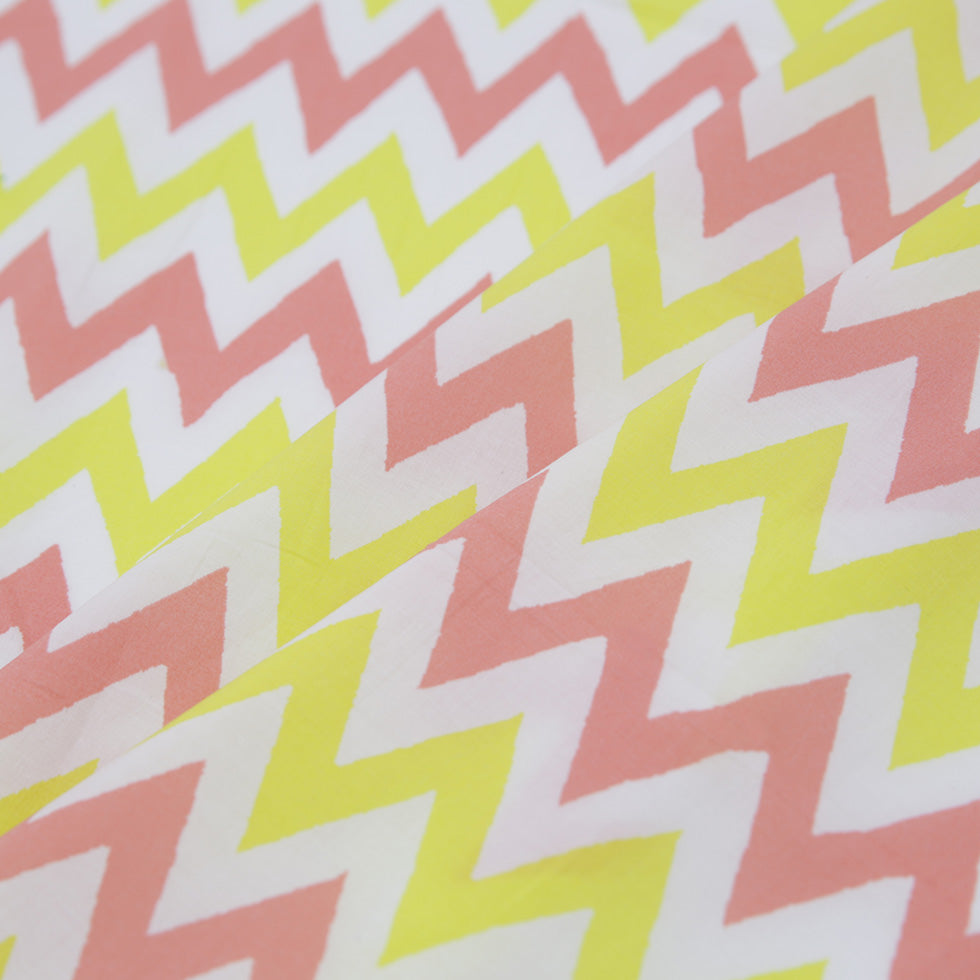 Yellow/Coral/White Zig-Zag Printed Cotton Poplin Folded Yellow/Coral/White Zig-Zag Printed Cotton Poplin Folded