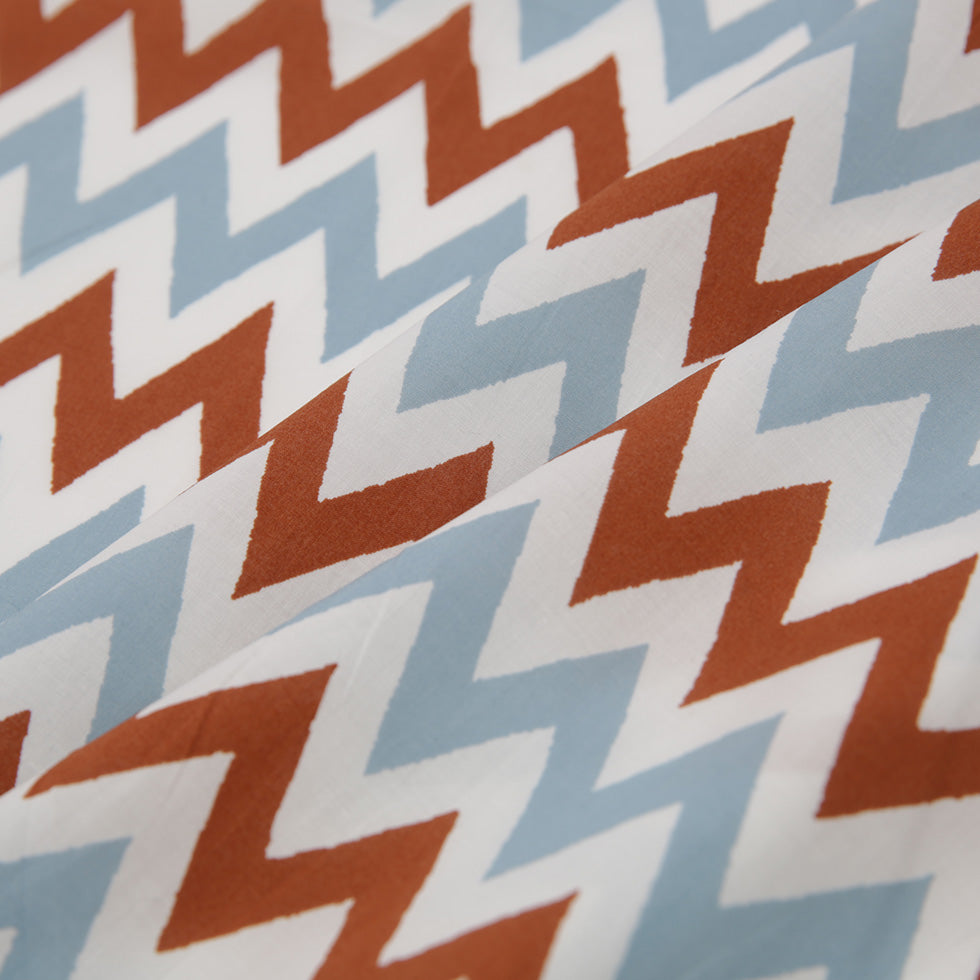 Brown/Blue/White Zig-Zag Printed Cotton Poplin - Folded Brown/Blue/White Zig-Zag Printed Cotton Poplin - Folded