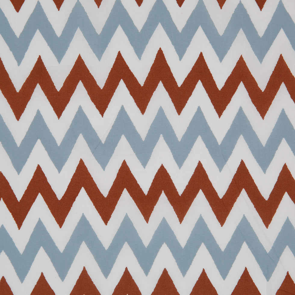 Brown/Blue/White Zig-Zag Printed Cotton Poplin - Detail Brown/Blue/White Zig-Zag Printed Cotton Poplin - Detail