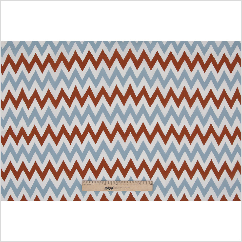 Brown/Blue/White Zig-Zag Printed Cotton Poplin - Full Brown/Blue/White Zig-Zag Printed Cotton Poplin - Full