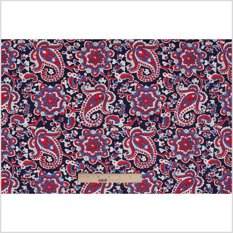 Navy/Red Paisley Printed Stretch Cotton Poplin Folded Navy/Red Paisley Printed Stretch Cotton Poplin Folded
