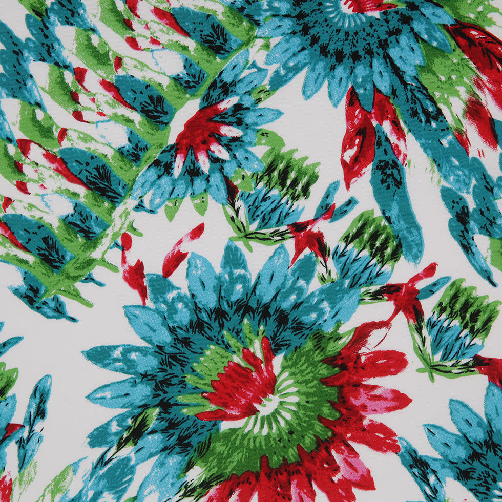 Teal/Green/Red Feather Printed Stretch Cotton Twill Full Teal/Green/Red Feather Printed Stretch Cotton Twill Full