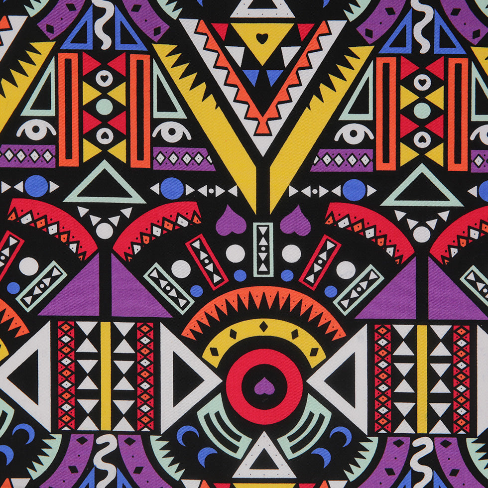 Purple/Yellow Multicolor Geometric Printed Stretch Cotton Twill - Detail Purple/Yellow Multicolor Geometric Printed Stretch Cotton Twill - Detail
