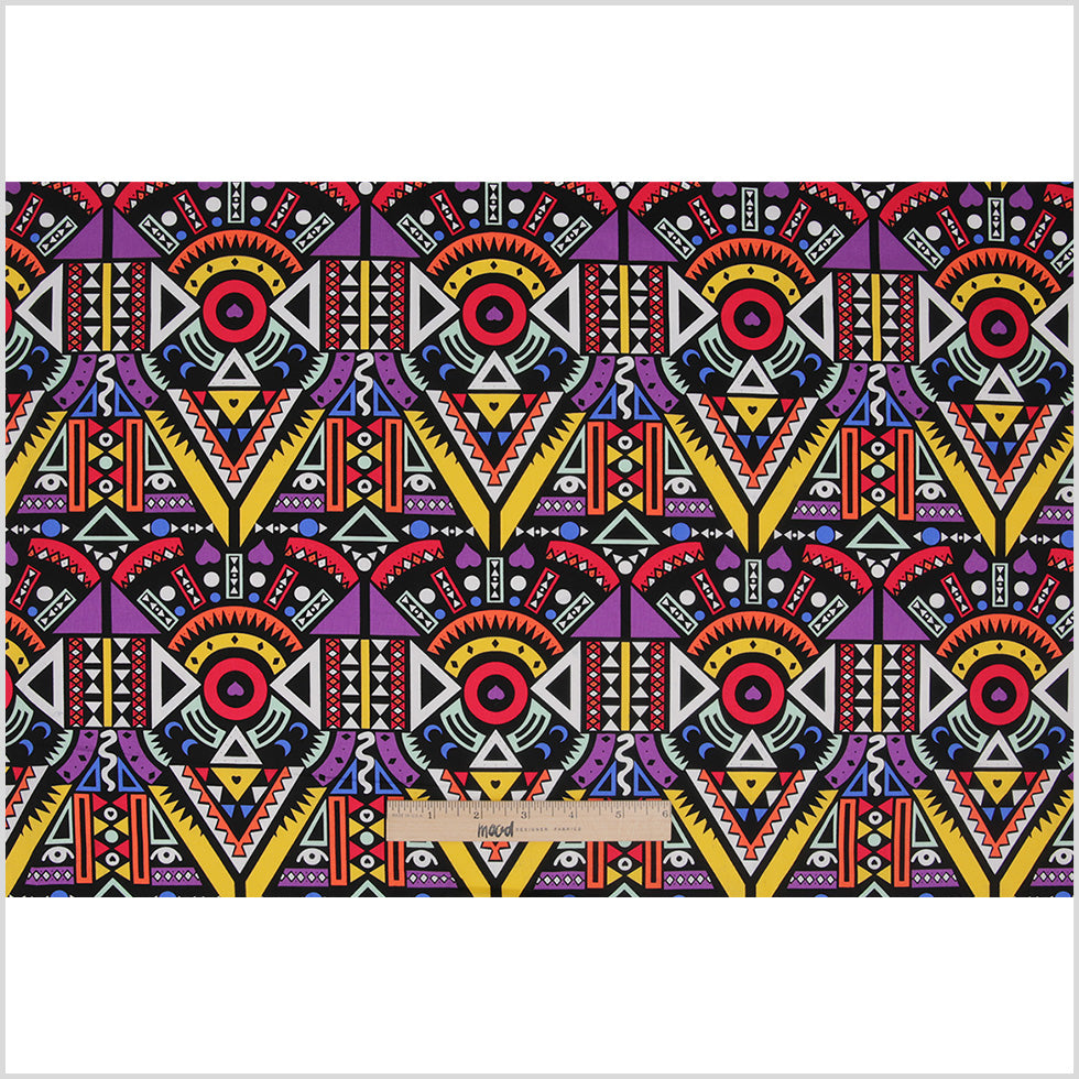 Purple/Yellow Multicolor Geometric Printed Stretch Cotton Twill - Full Purple/Yellow Multicolor Geometric Printed Stretch Cotton Twill - Full