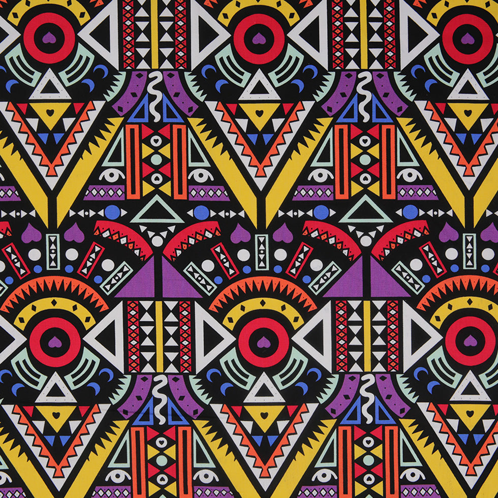Purple/Yellow Multicolor Geometric Printed Stretch Cotton Twill Purple/Yellow Multicolor Geometric Printed Stretch Cotton Twill