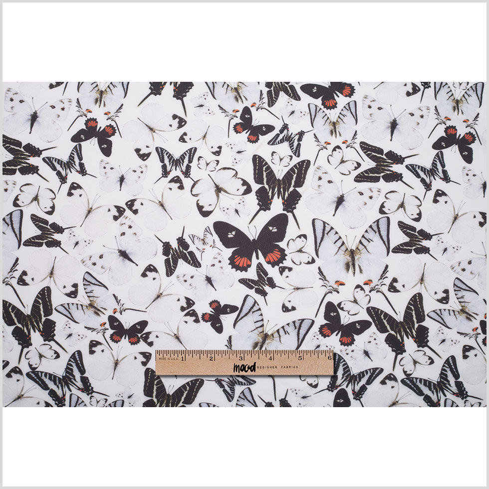 Black/White Butterflies Digitally Printed Stretch Neoprene/Scuba Knit - Full Black/White Butterflies Digitally Printed Stretch Neoprene/Scuba Knit - Full
