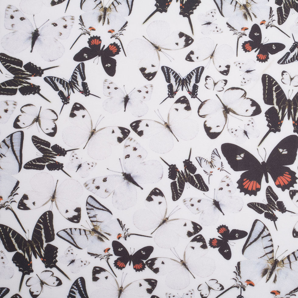 Black/White Butterflies Digitally Printed Stretch Neoprene/Scuba Knit Black/White Butterflies Digitally Printed Stretch Neoprene/Scuba Knit