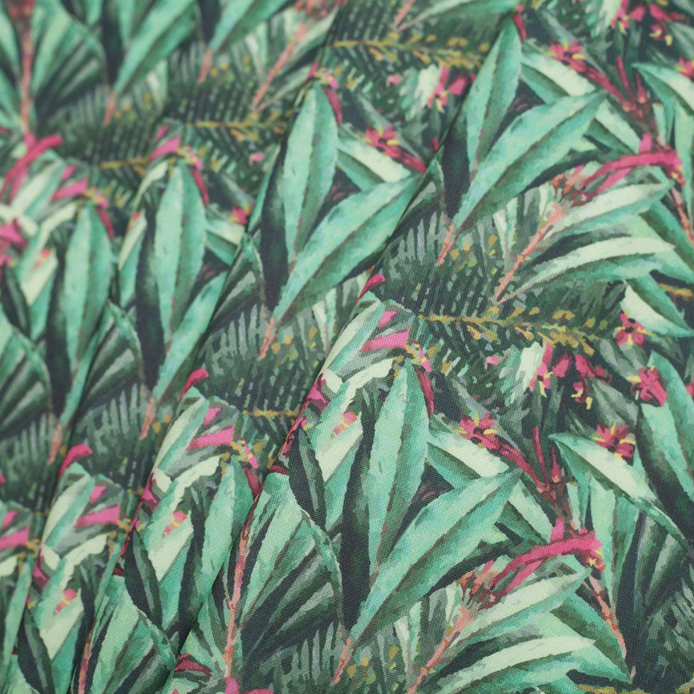 Tropical Leaves Digitally Printed Stretch Neoprene/Scuba Knit - Detail Tropical Leaves Digitally Printed Stretch Neoprene/Scuba Knit - Detail