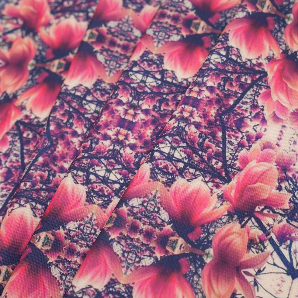 Floral Kaleidoscope Digitally Printed Stretch Neoprene/Scuba Knit Folded Floral Kaleidoscope Digitally Printed Stretch Neoprene/Scuba Knit Folded