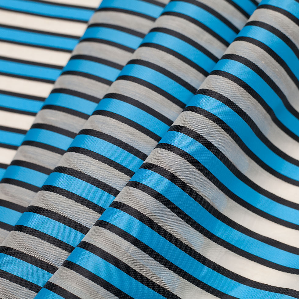 Tanya Taylor Blue Striped Polyester-Cotton Organza/Organdy - Folded Tanya Taylor Blue Striped Polyester-Cotton Organza/Organdy - Folded