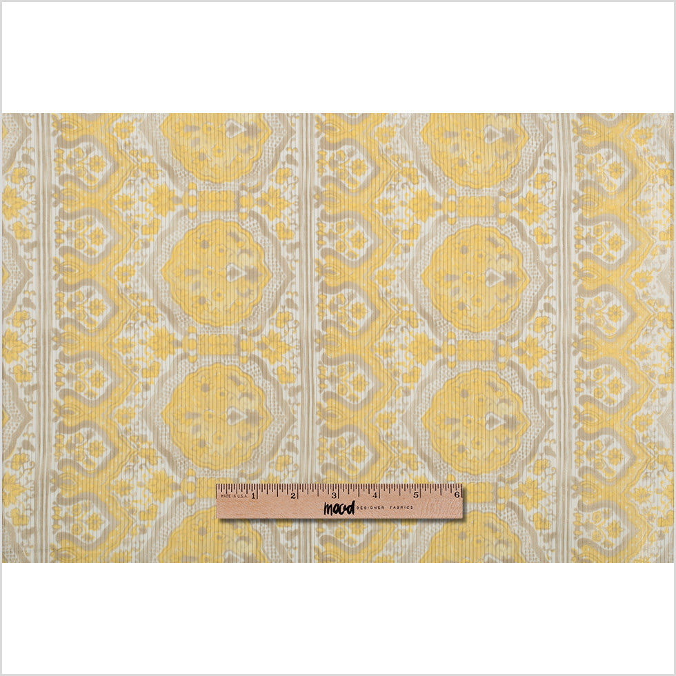 Metallic Gold/Maize Striped Floral Silk-Cotton Voile Full Metallic Gold/Maize Striped Floral Silk-Cotton Voile Full